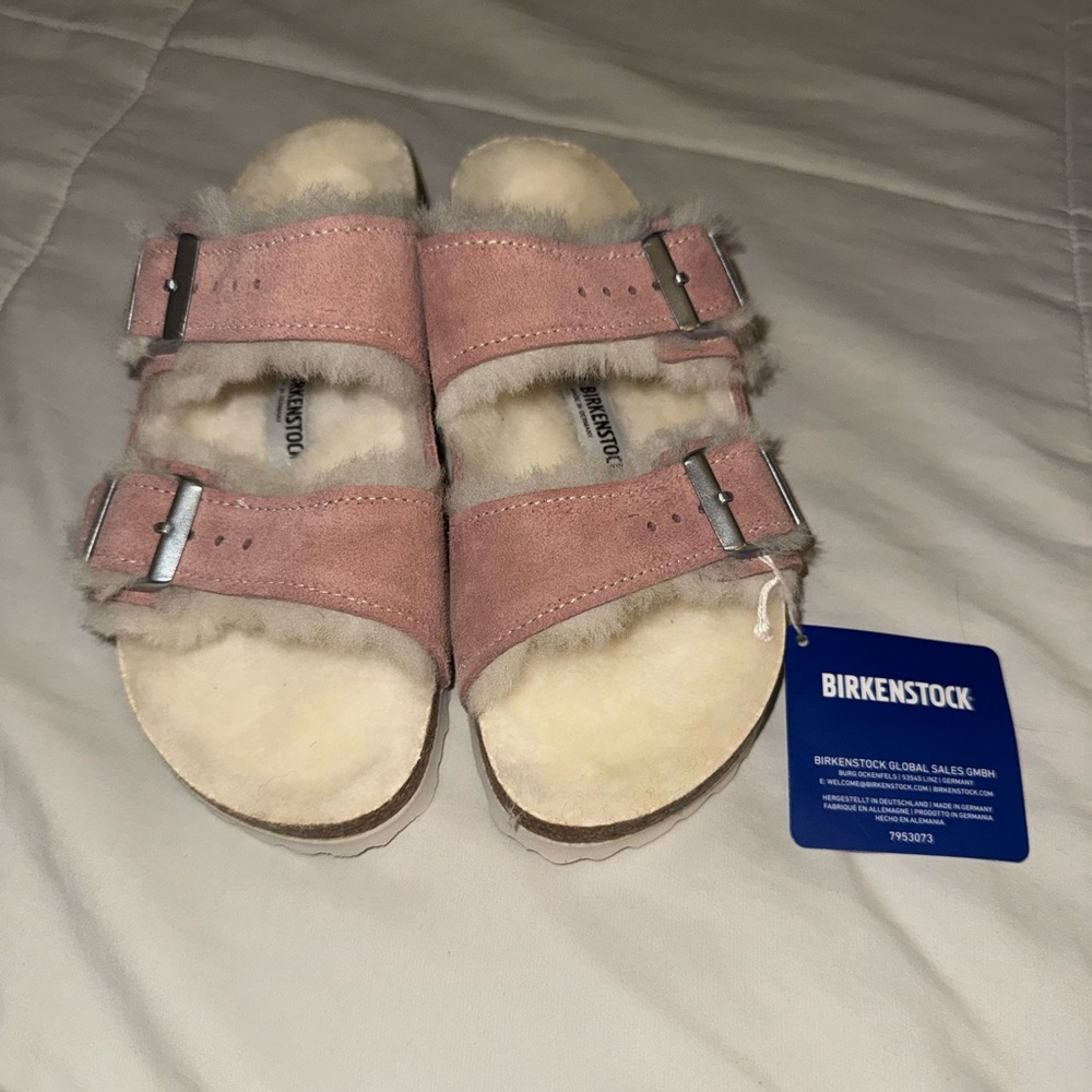 Birkenstock Dusty Pink Shearling Sandals